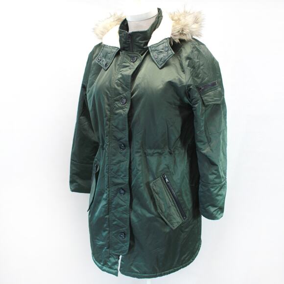 Banana Republic Green Parka Jacket Sherpa Lined Hooded Utility Coat XL - Picture 1 of 7